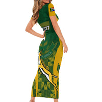 Custom South Africa Rugby Short Sleeve Bodycon Dress Go Springboks Kente Pattern With Bokke - Wonder Print Shop