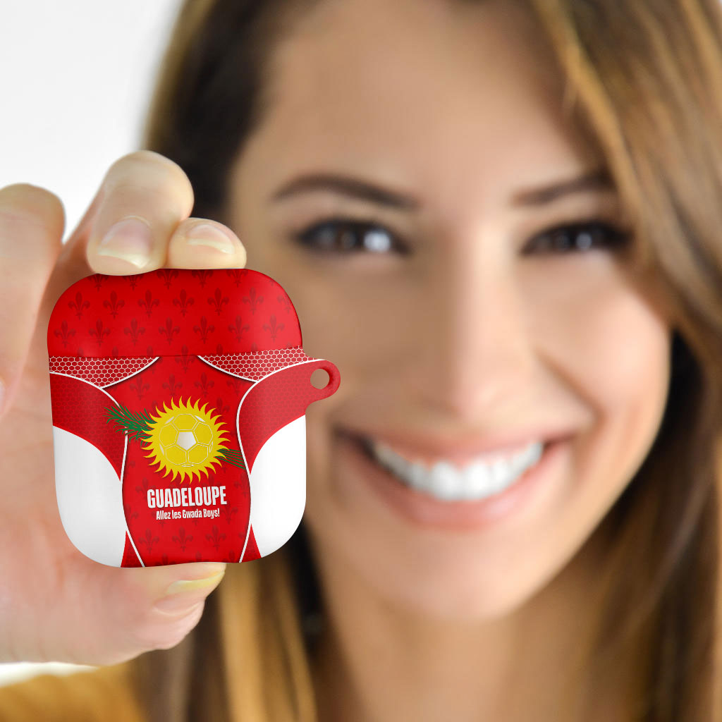 Guadeloupe Football AirPods Case Allez Les Gwada Boys Red Color