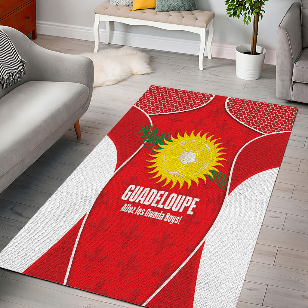 Guadeloupe Football Area Rug Allez Les Gwada Boys Red Color