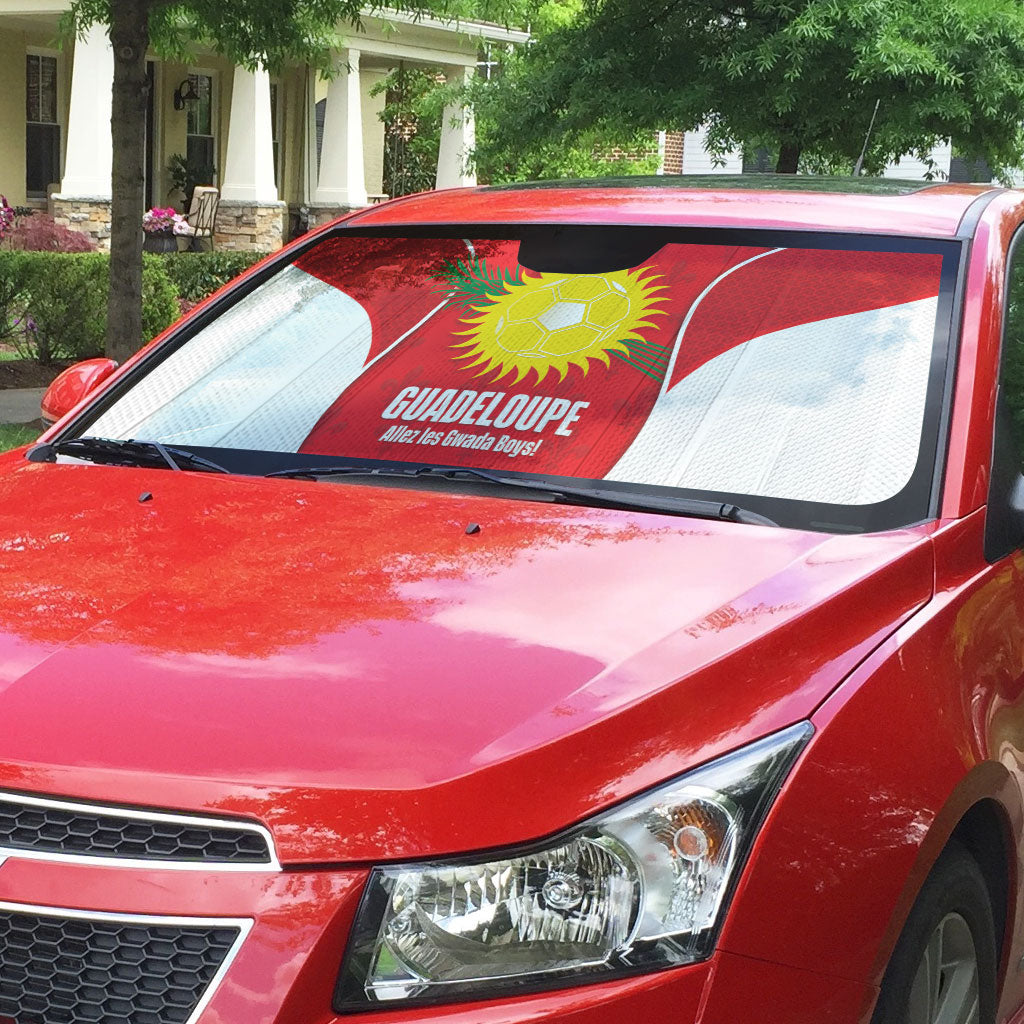 Guadeloupe Football Auto Sun Shade Allez Les Gwada Boys Red Color