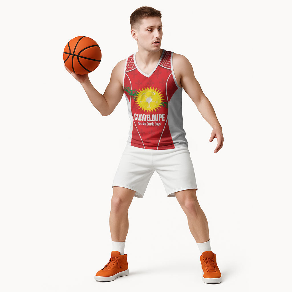 Guadeloupe Football Custom Basketball Jersey Allez Les Gwada Boys Red Color