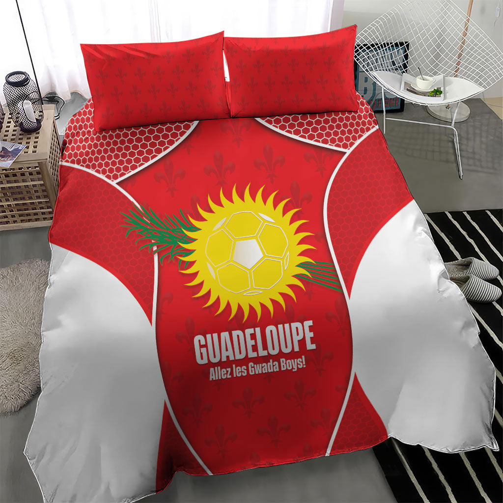 Guadeloupe Football Bedding Set Allez Les Gwada Boys Red Color
