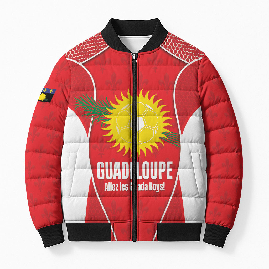 Guadeloupe Football Custom Bomber Puffer Jacket Allez Les Gwada Boys Red Color