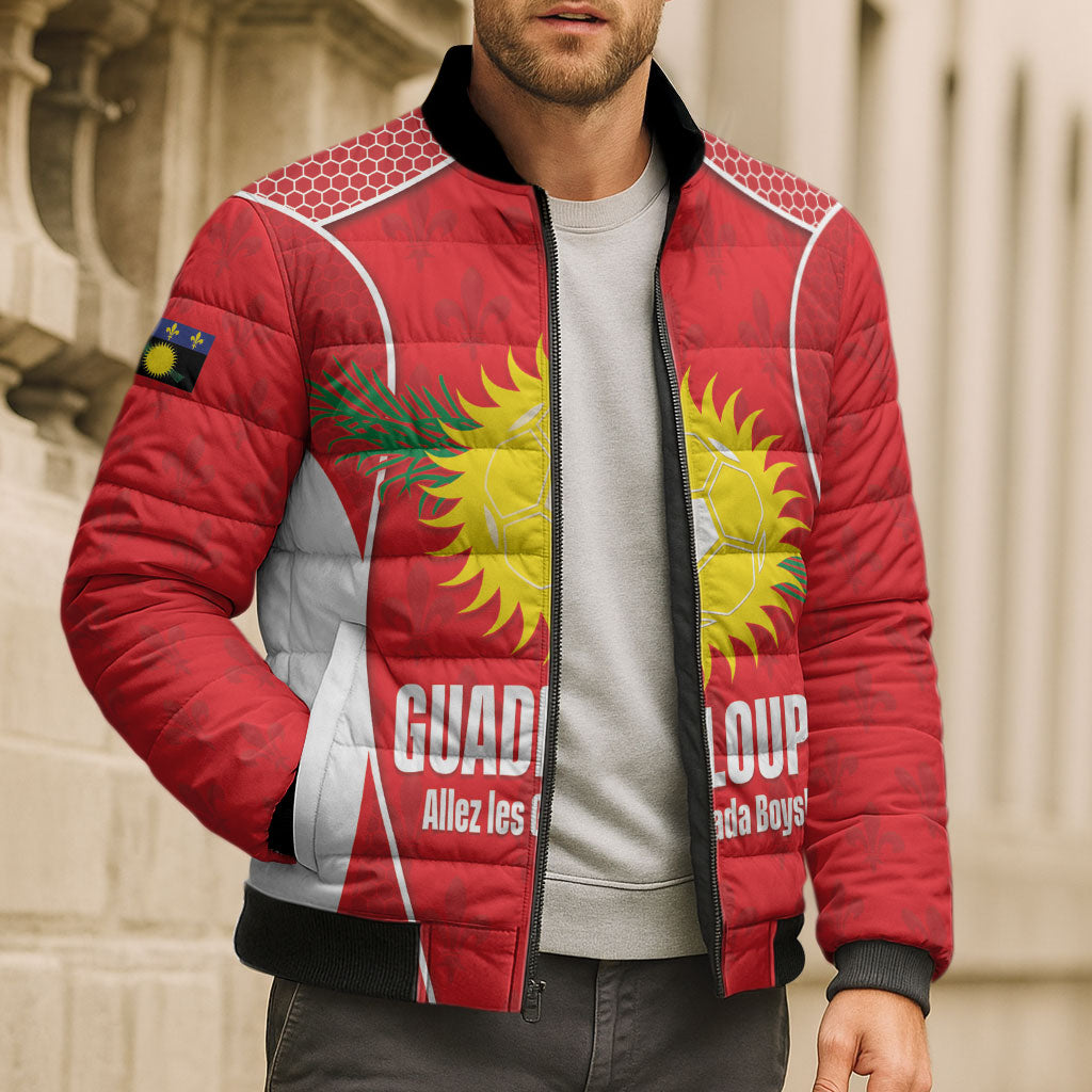 Guadeloupe Football Custom Bomber Puffer Jacket Allez Les Gwada Boys Red Color