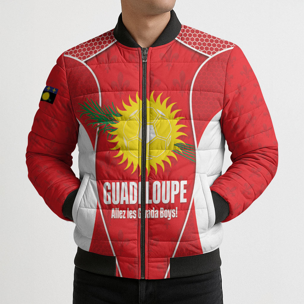 Guadeloupe Football Custom Bomber Puffer Jacket Allez Les Gwada Boys Red Color