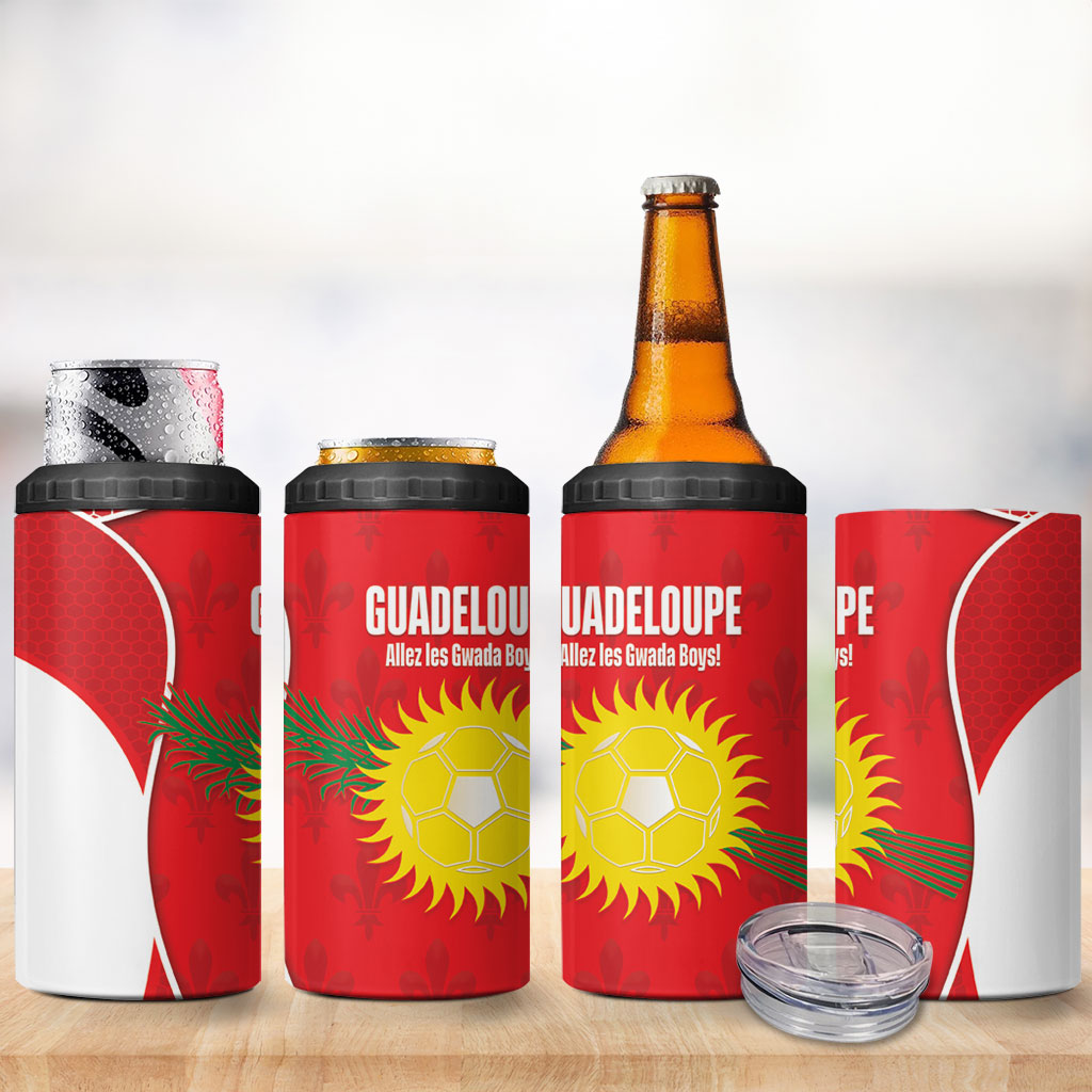 Guadeloupe Football 4 in 1 Can Cooler Tumbler Allez Les Gwada Boys Red Color