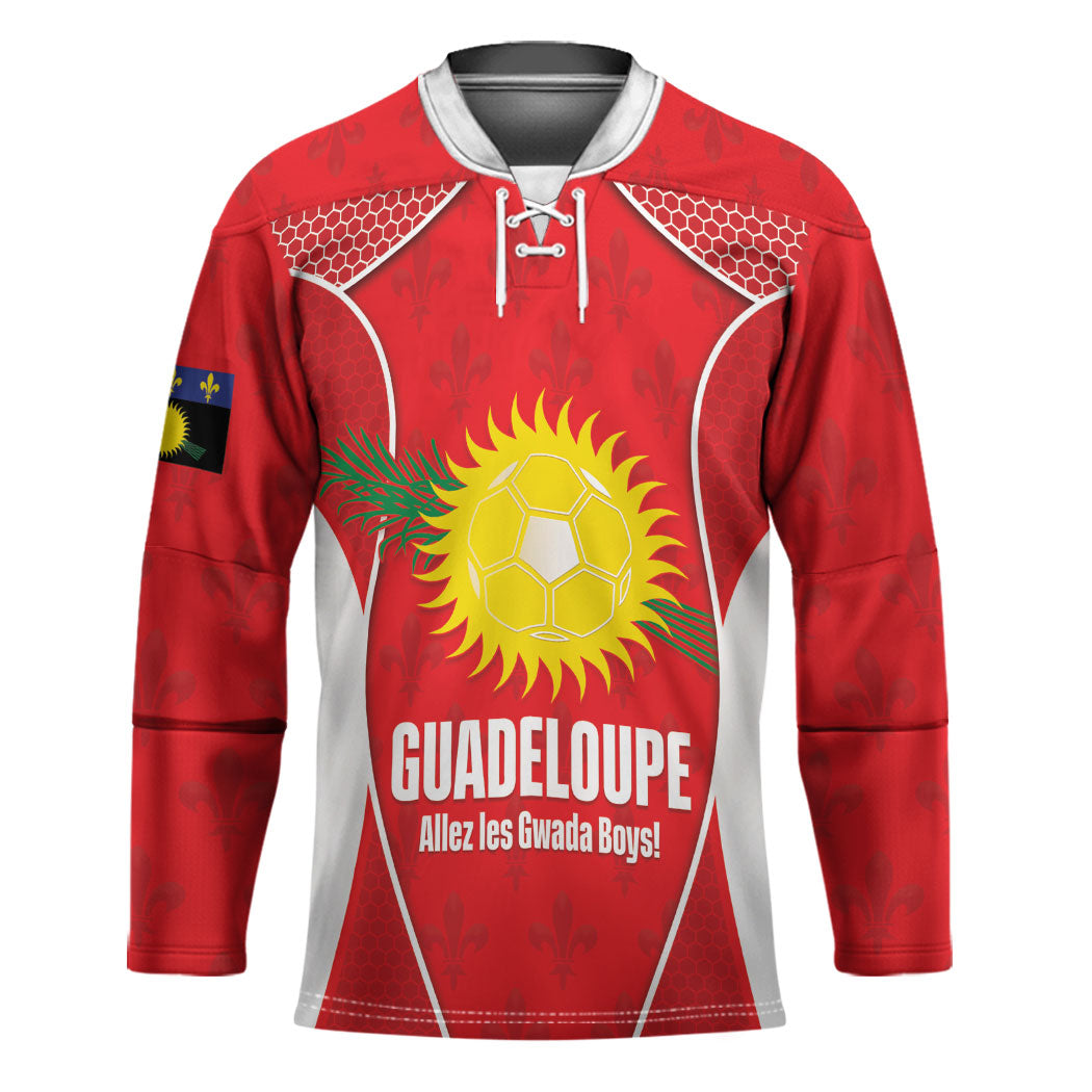 Guadeloupe Football Custom Hockey Jersey Allez Les Gwada Boys Red Color