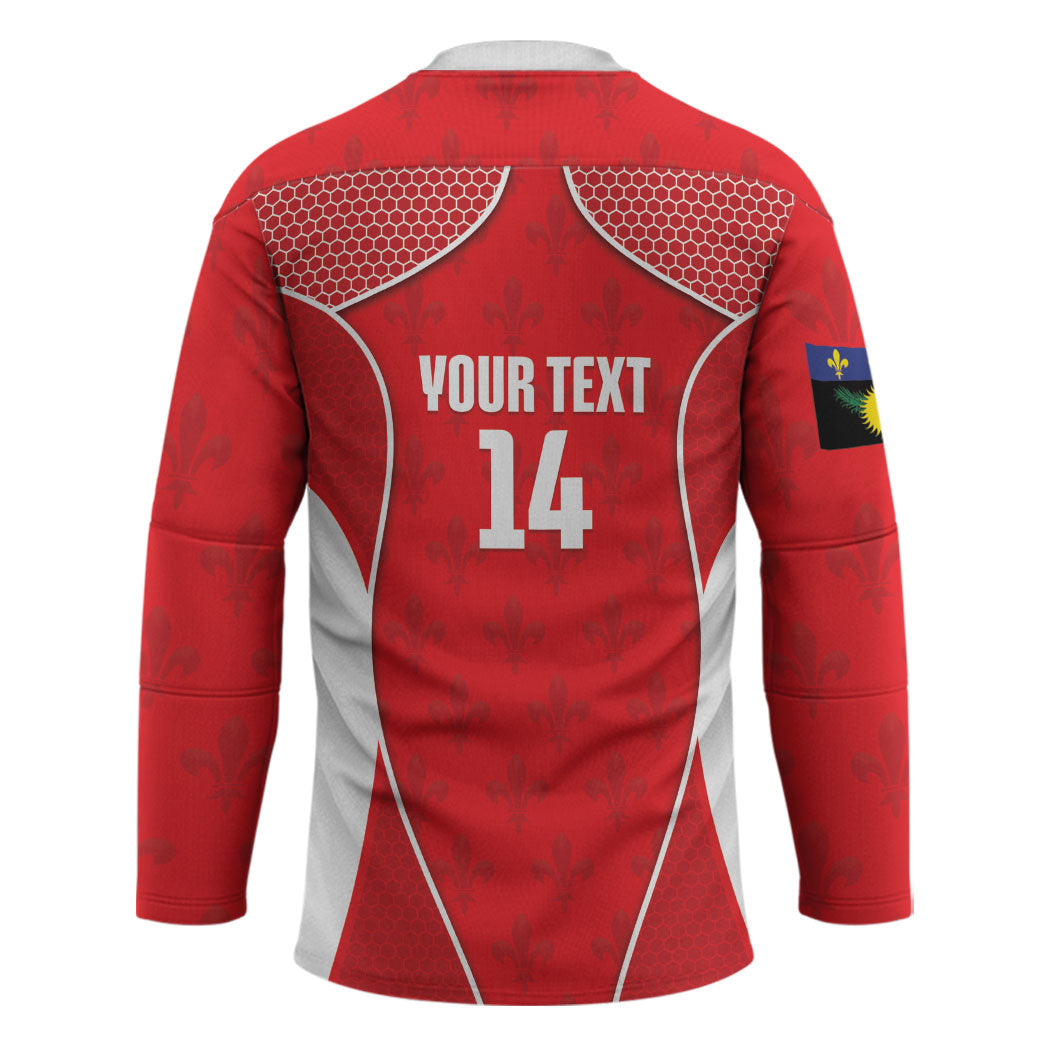 Guadeloupe Football Custom Hockey Jersey Allez Les Gwada Boys Red Color