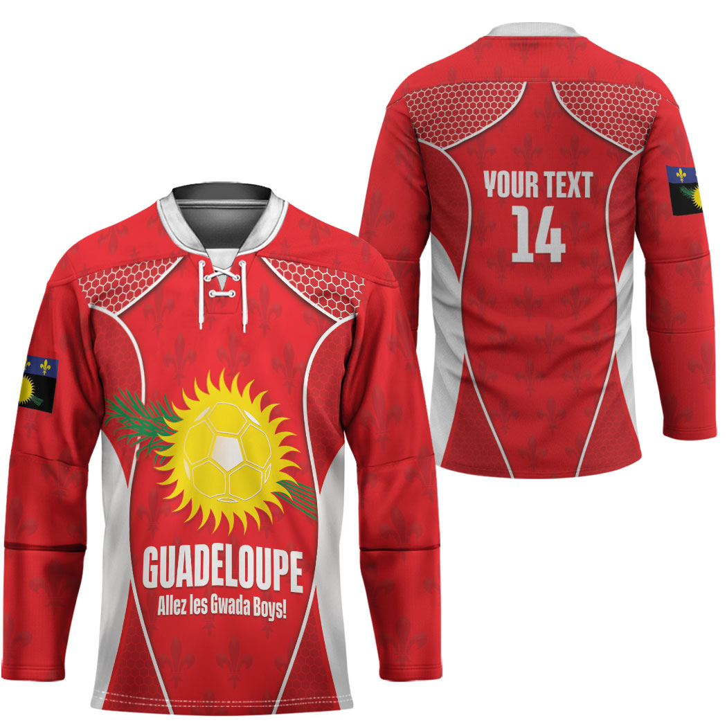 Guadeloupe Football Custom Hockey Jersey Allez Les Gwada Boys Red Color