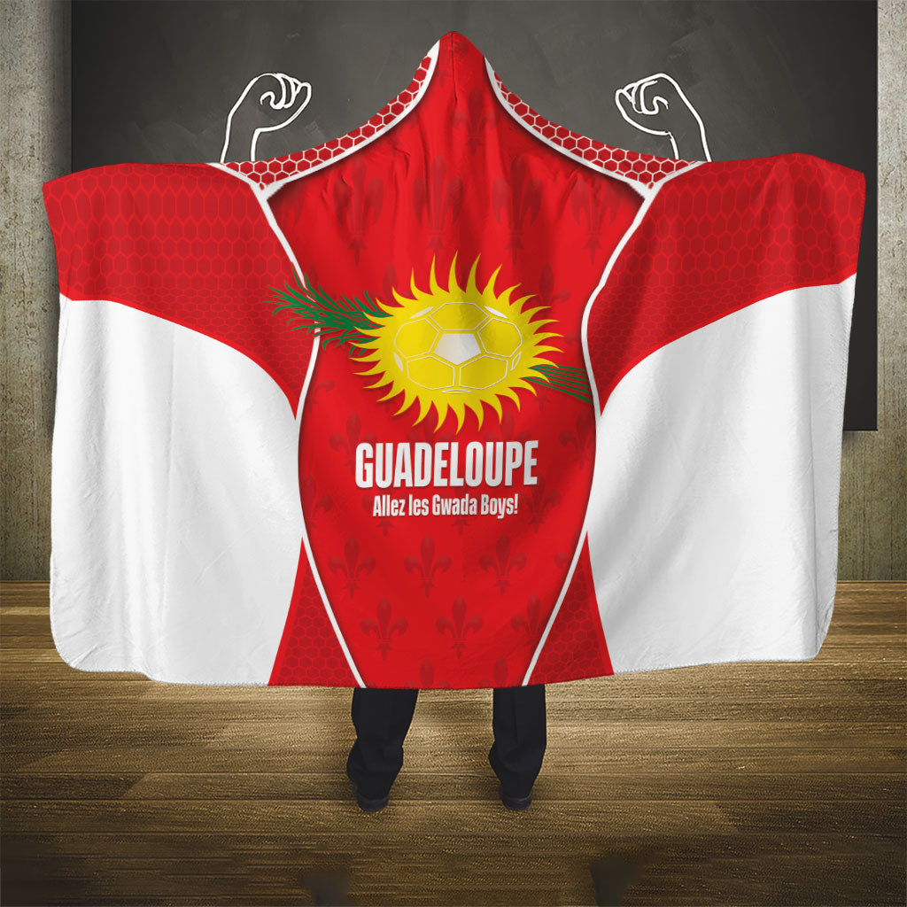 Guadeloupe Football Hooded Blanket Allez Les Gwada Boys Red Color