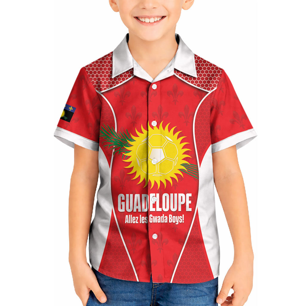 Guadeloupe Football Custom Kid Hawaiian Shirt Allez Les Gwada Boys Red Color