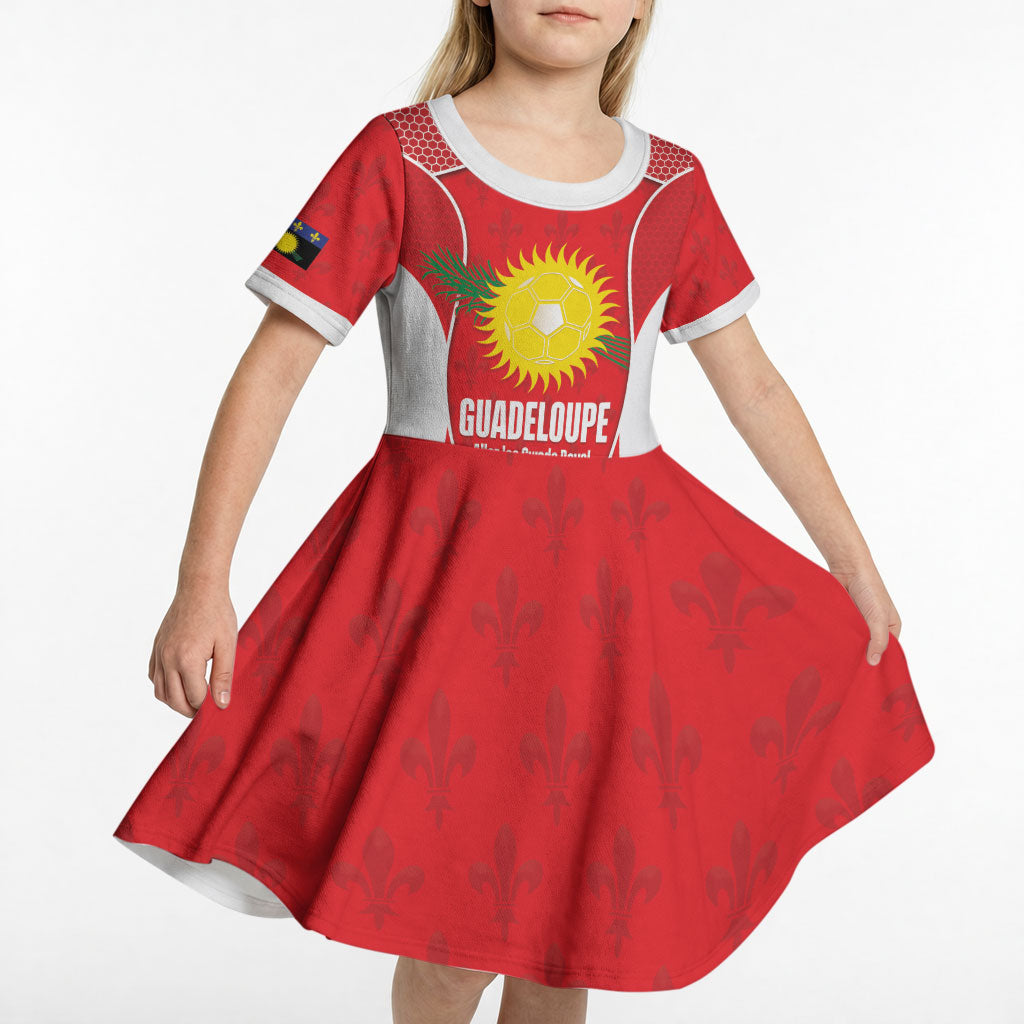 Guadeloupe Football Custom Kid Short Sleeve Dress Allez Les Gwada Boys Red Color