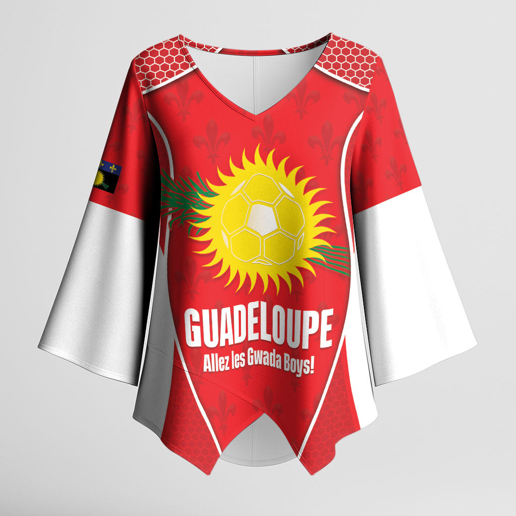 Guadeloupe Football Custom Kimono Sleeve Blouse Allez Les Gwada Boys Red Color
