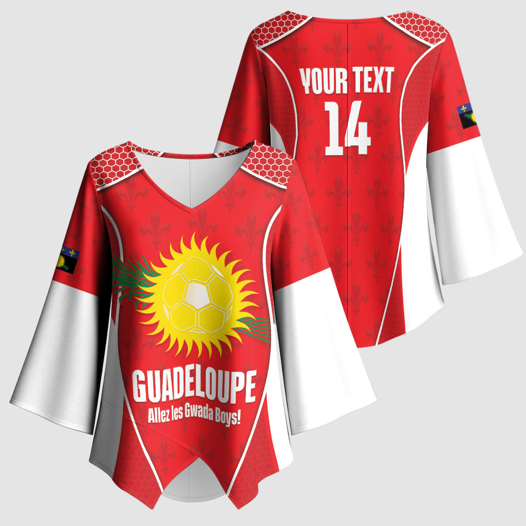 Guadeloupe Football Custom Kimono Sleeve Blouse Allez Les Gwada Boys Red Color