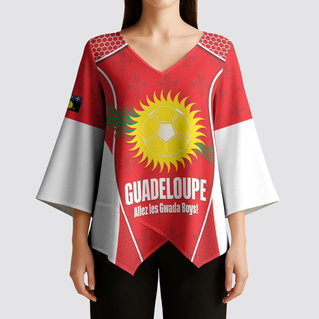 Guadeloupe Football Custom Kimono Sleeve Blouse Allez Les Gwada Boys Red Color