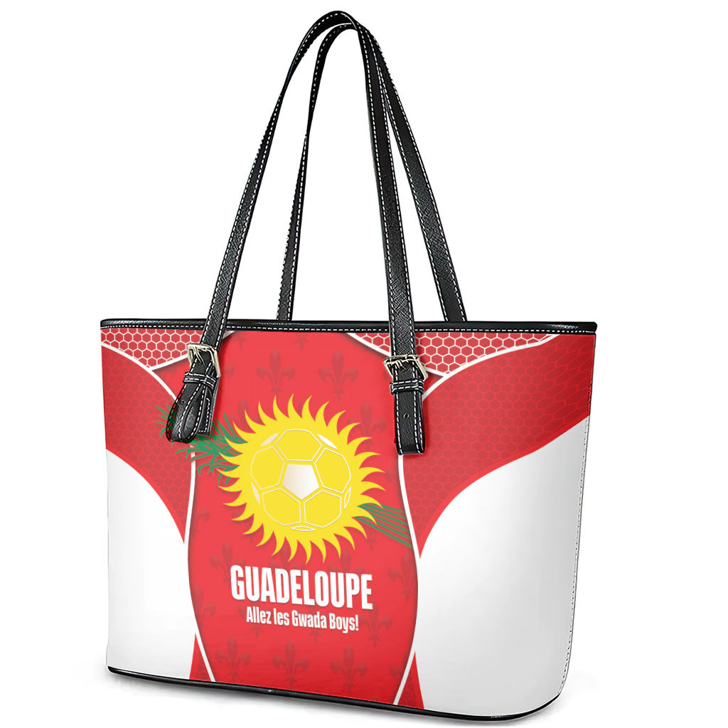 Guadeloupe Football Leather Tote Bag Allez Les Gwada Boys Red Color