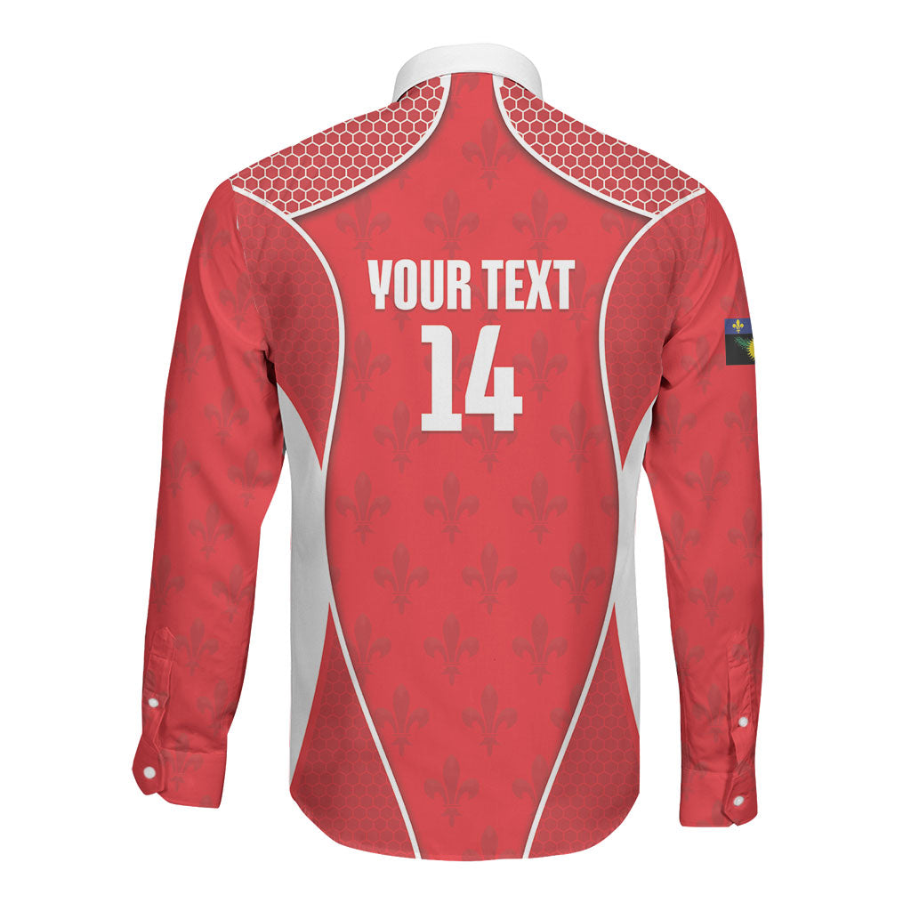 Guadeloupe Football Custom Long Sleeve Button Shirt Allez Les Gwada Boys Red Color