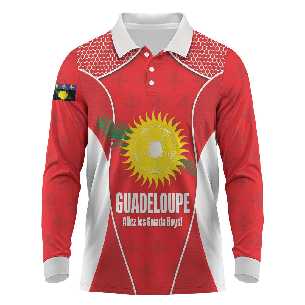 Guadeloupe Football Custom Long Sleeve Polo Shirt Allez Les Gwada Boys Red Color