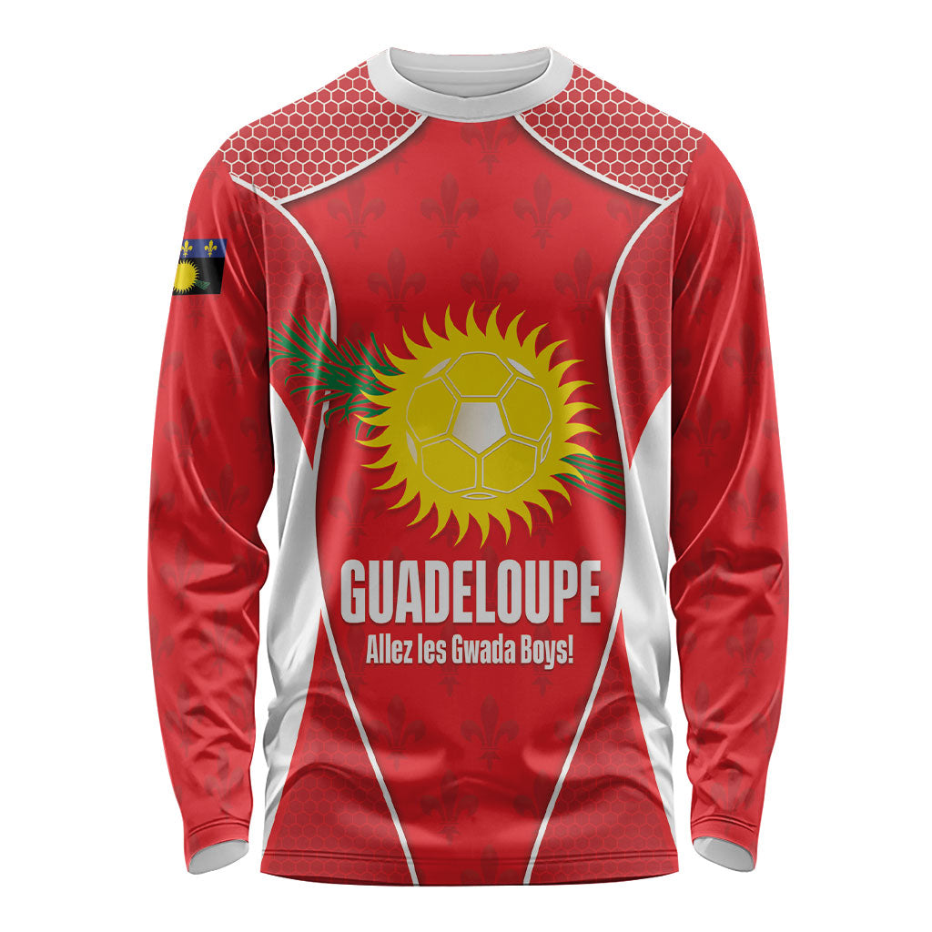 Guadeloupe Football Custom Long Sleeve Shirt Allez Les Gwada Boys Red Color