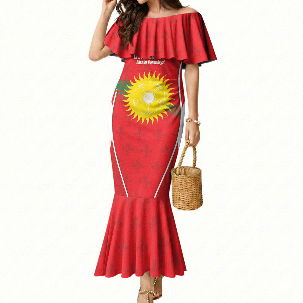 Guadeloupe Football Custom Mermaid Dress Allez Les Gwada Boys Red Color