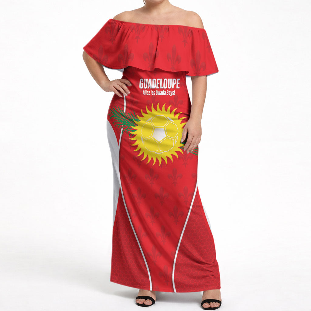 Guadeloupe Football Custom Off Shoulder Maxi Dress Allez Les Gwada Boys Red Color