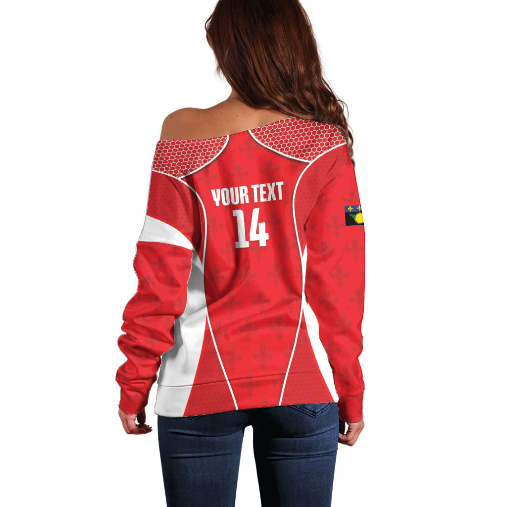 Guadeloupe Football Custom Off Shoulder Sweater Allez Les Gwada Boys Red Color