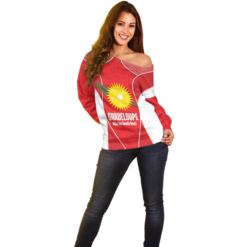 Guadeloupe Football Custom Off Shoulder Sweater Allez Les Gwada Boys Red Color