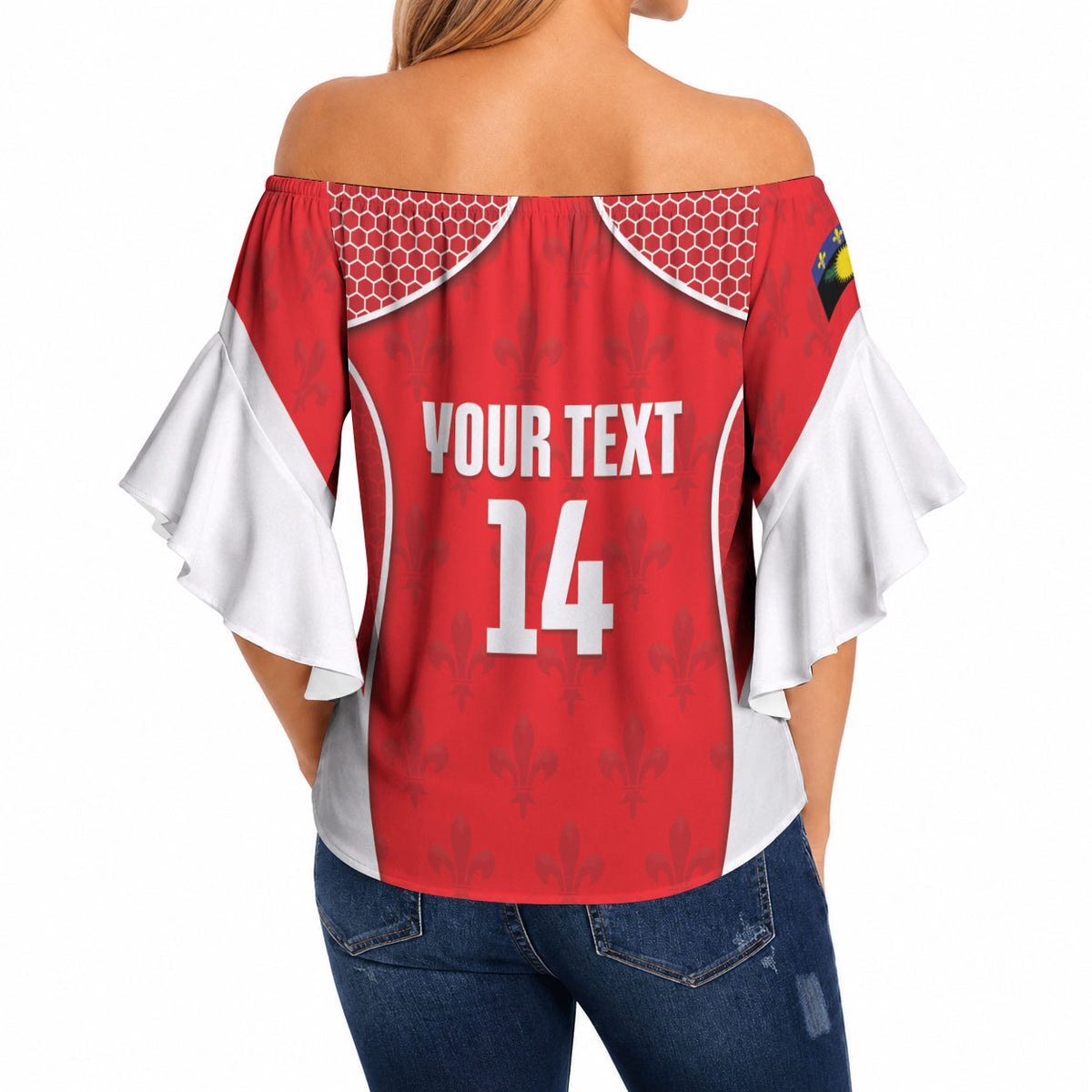 Guadeloupe Football Custom Off Shoulder Wrap Waist Top Allez Les Gwada Boys Red Color