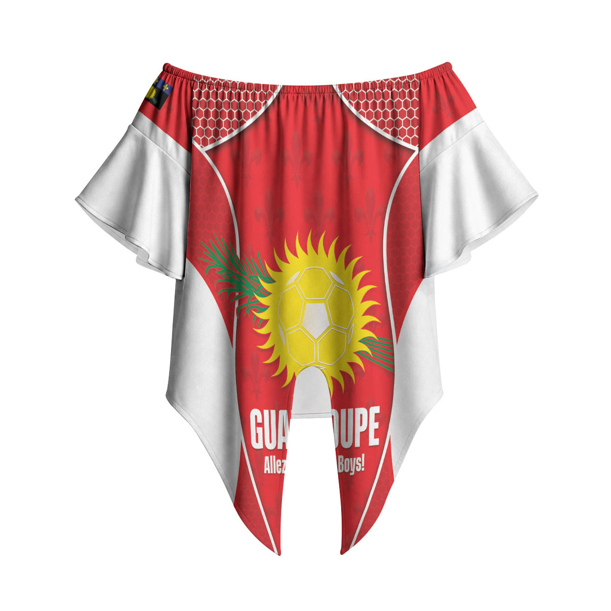 Guadeloupe Football Custom Off Shoulder Wrap Waist Top Allez Les Gwada Boys Red Color