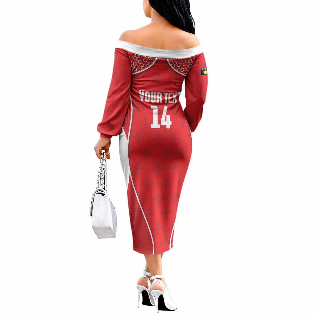 Guadeloupe Football Custom Off The Shoulder Long Sleeve Dress Allez Les Gwada Boys Red Color