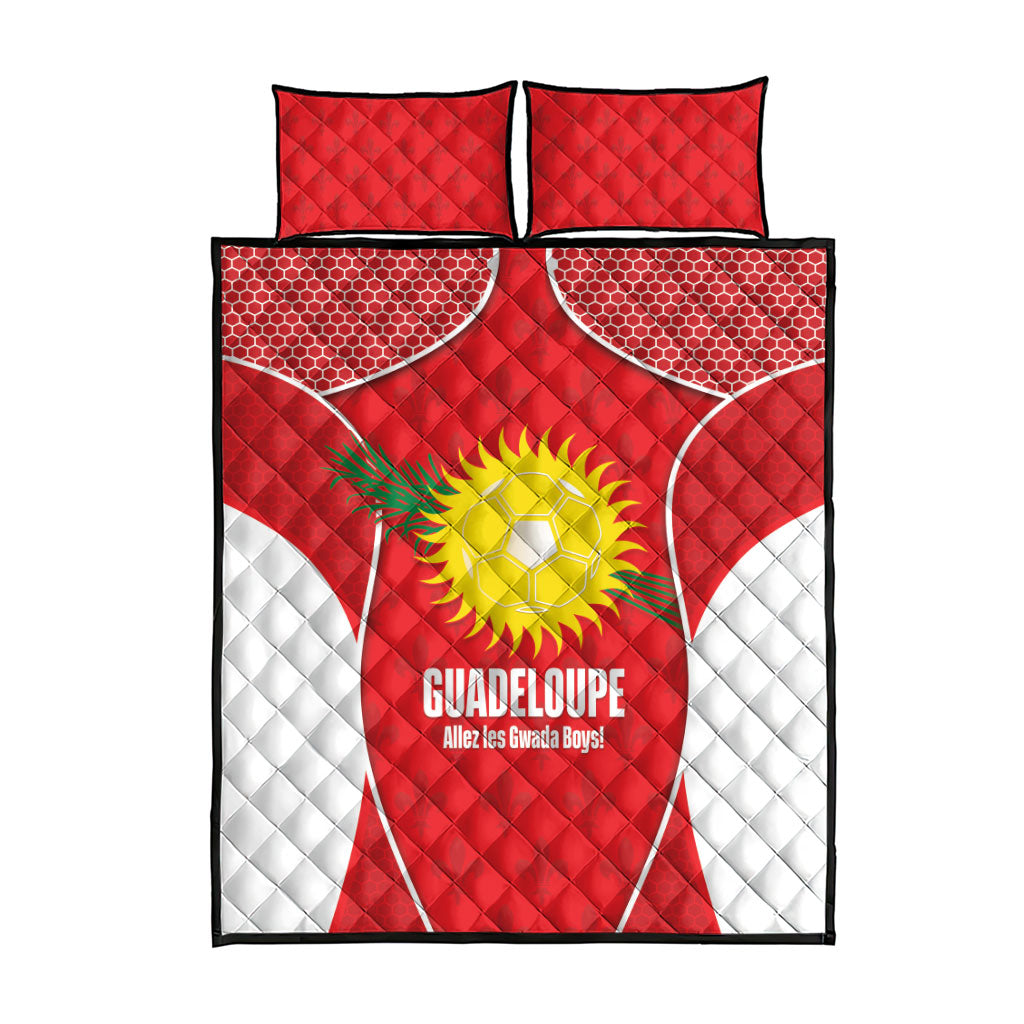 Guadeloupe Football Quilt Bed Set Allez Les Gwada Boys Red Color