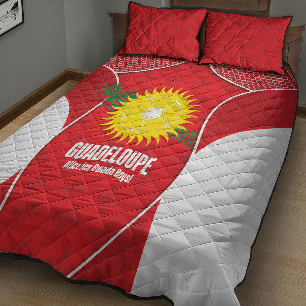 Guadeloupe Football Quilt Bed Set Allez Les Gwada Boys Red Color