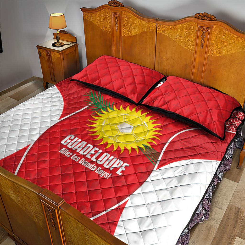 Guadeloupe Football Quilt Bed Set Allez Les Gwada Boys Red Color