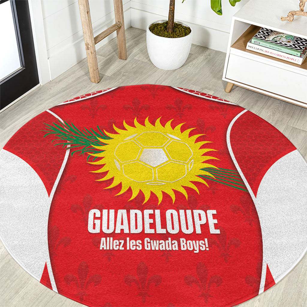 Guadeloupe Football Round Carpet Allez Les Gwada Boys Red Color