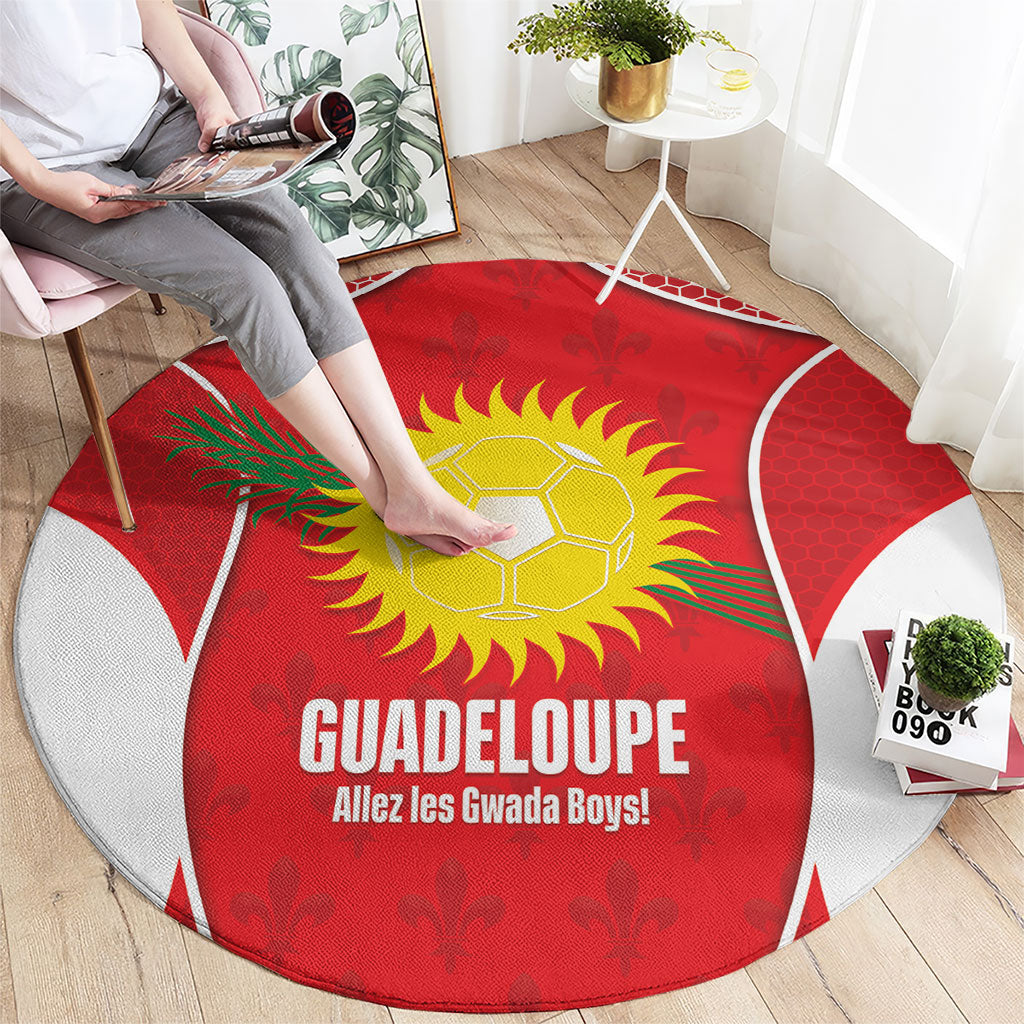 Guadeloupe Football Round Carpet Allez Les Gwada Boys Red Color