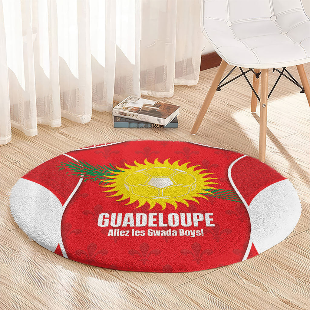 Guadeloupe Football Round Carpet Allez Les Gwada Boys Red Color