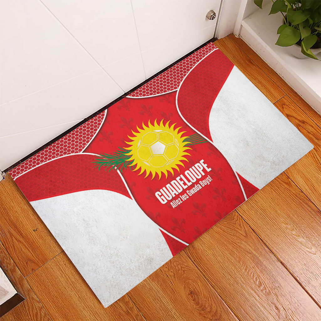 Guadeloupe Football Rubber Doormat Allez Les Gwada Boys Red Color
