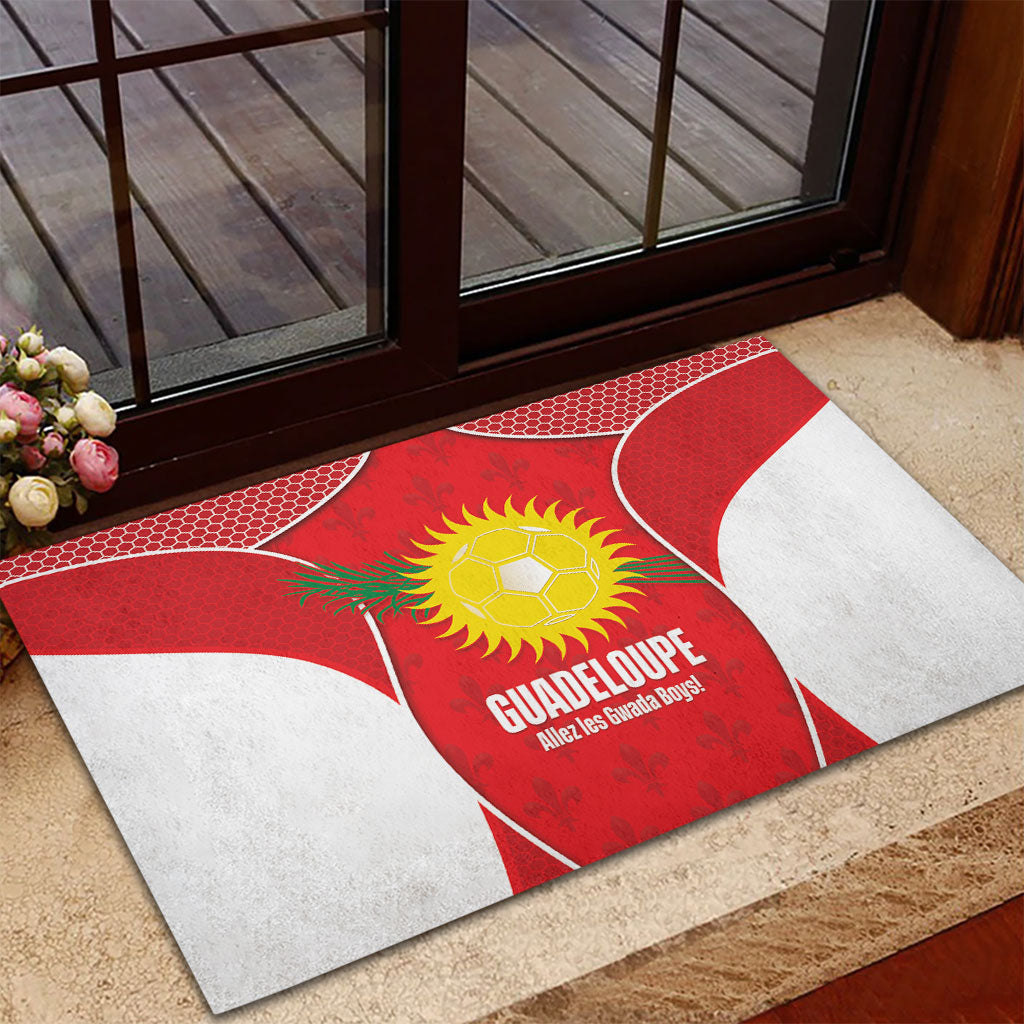 Guadeloupe Football Rubber Doormat Allez Les Gwada Boys Red Color