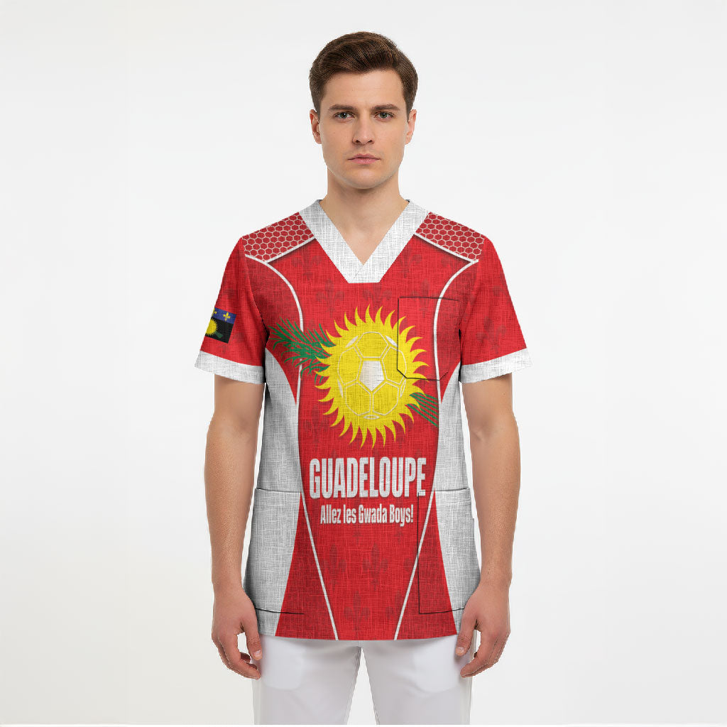 Guadeloupe Football Custom Scrub Top Allez Les Gwada Boys Red Color