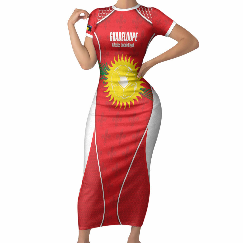Guadeloupe Football Custom Short Sleeve Bodycon Dress Allez Les Gwada Boys Red Color