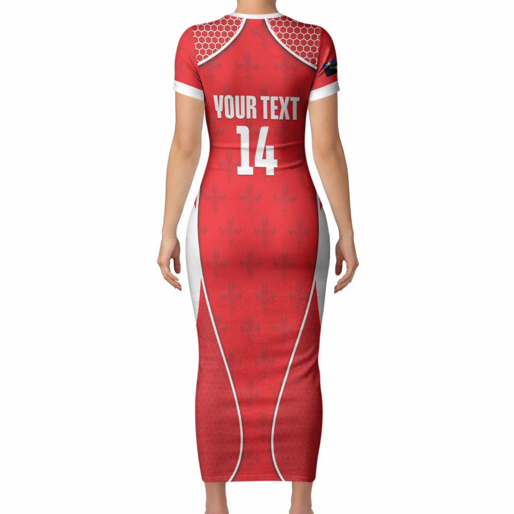 Guadeloupe Football Custom Short Sleeve Bodycon Dress Allez Les Gwada Boys Red Color