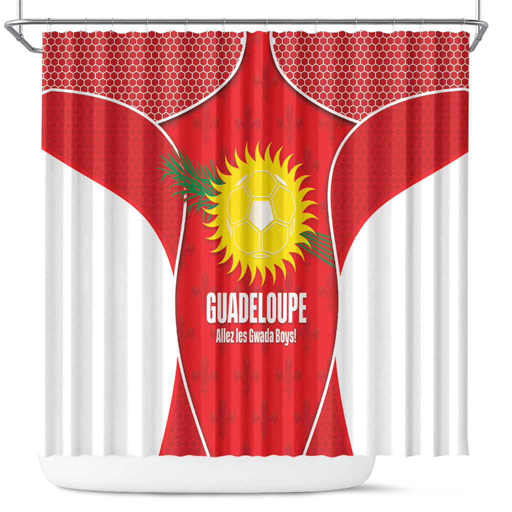 Guadeloupe Football Shower Curtain Allez Les Gwada Boys Red Color