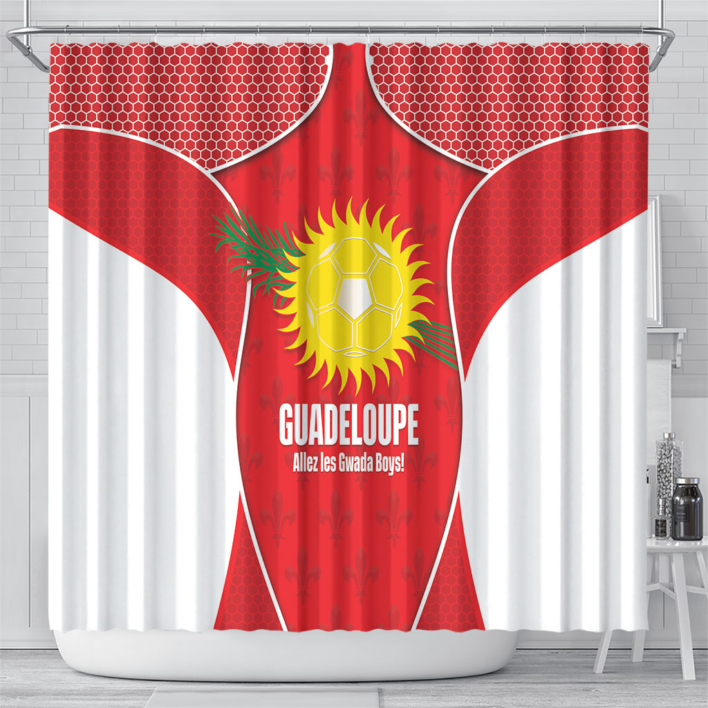 Guadeloupe Football Shower Curtain Allez Les Gwada Boys Red Color