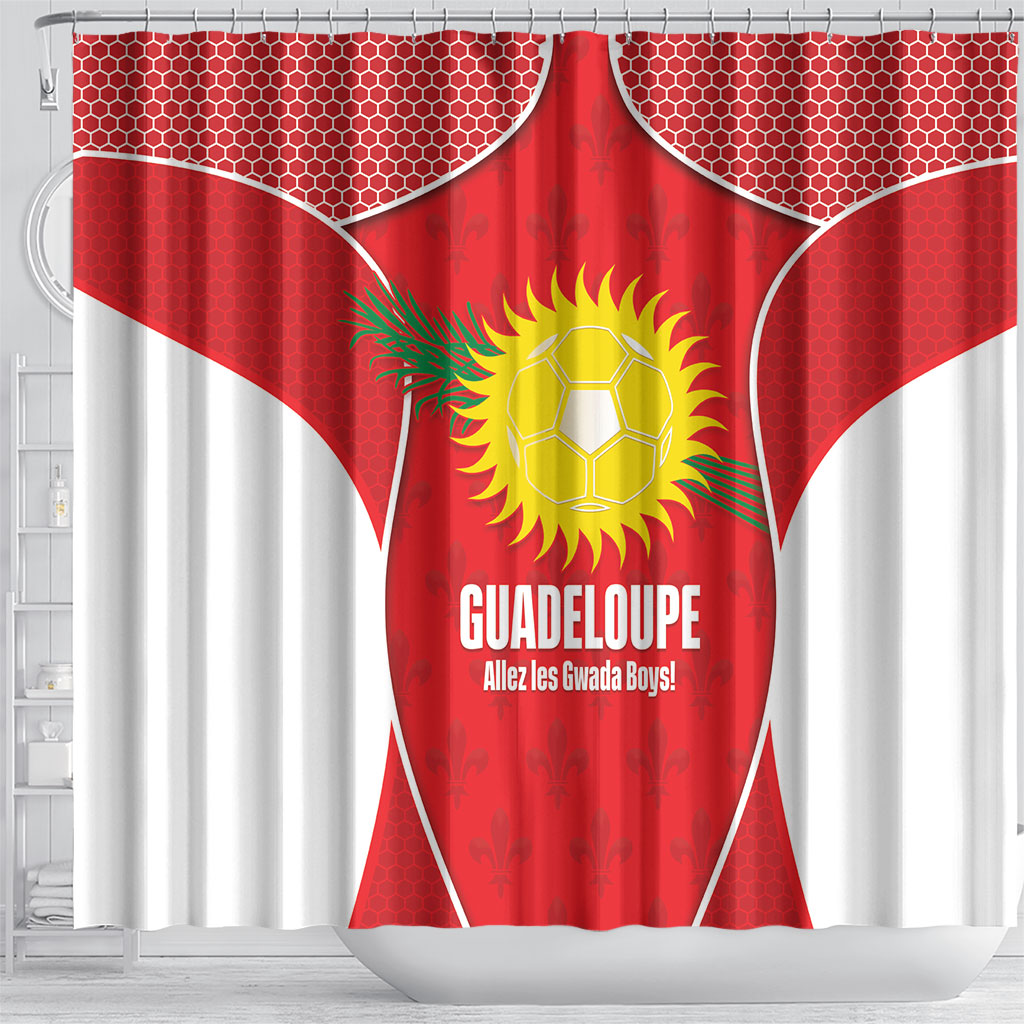 Guadeloupe Football Shower Curtain Allez Les Gwada Boys Red Color