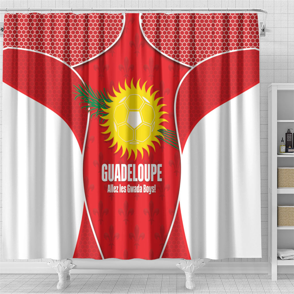Guadeloupe Football Shower Curtain Allez Les Gwada Boys Red Color