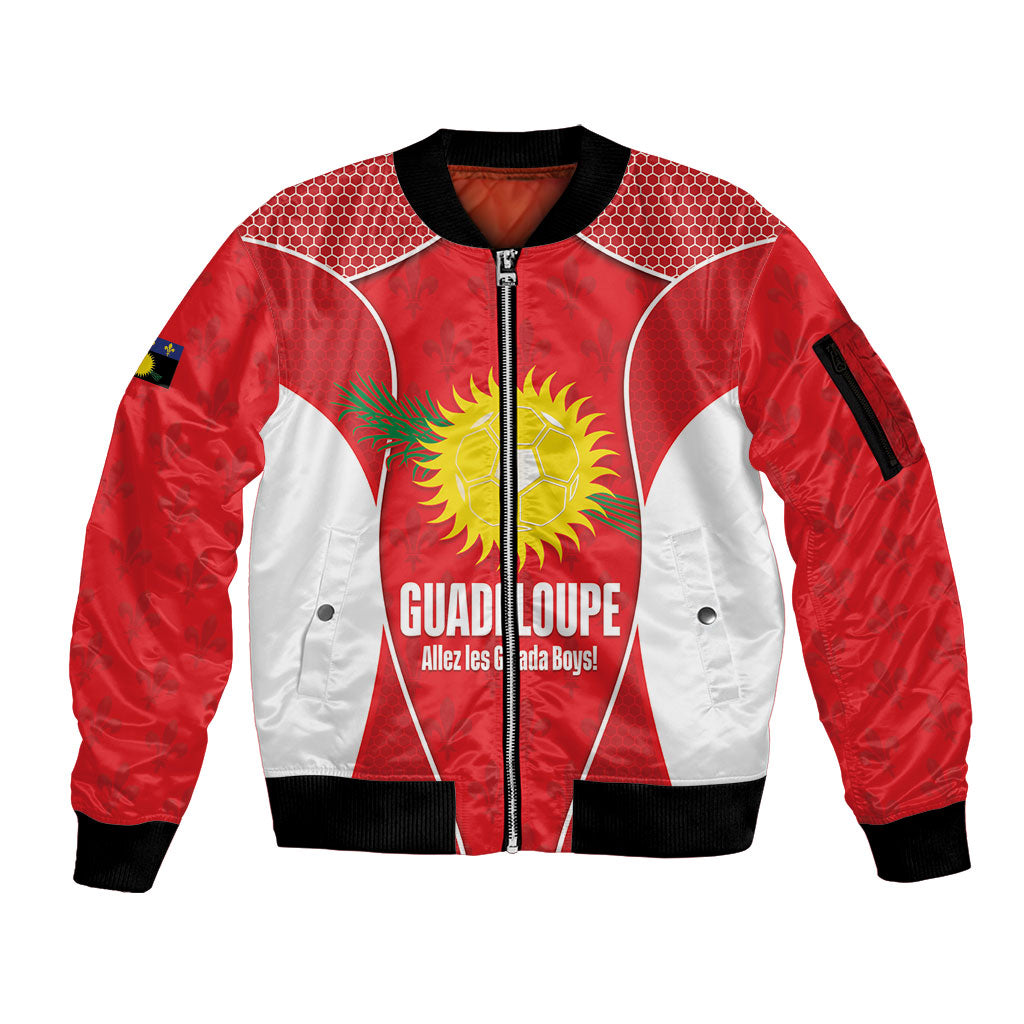 Guadeloupe Football Custom Sleeve Zip Bomber Jacket Allez Les Gwada Boys Red Color