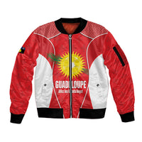 Guadeloupe Football Custom Sleeve Zip Bomber Jacket Allez Les Gwada Boys Red Color