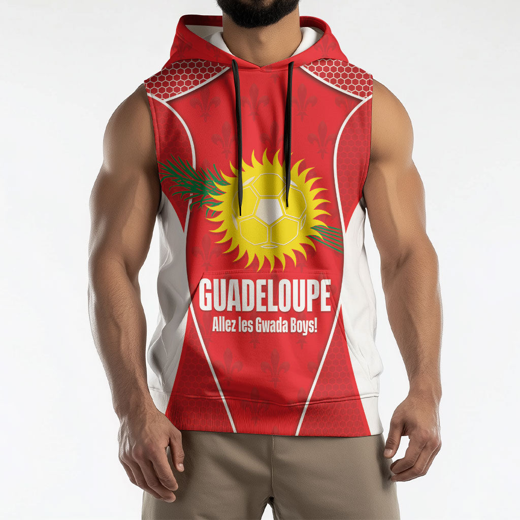 Guadeloupe Football Custom Sleeveless Hoodie Allez Les Gwada Boys Red Color