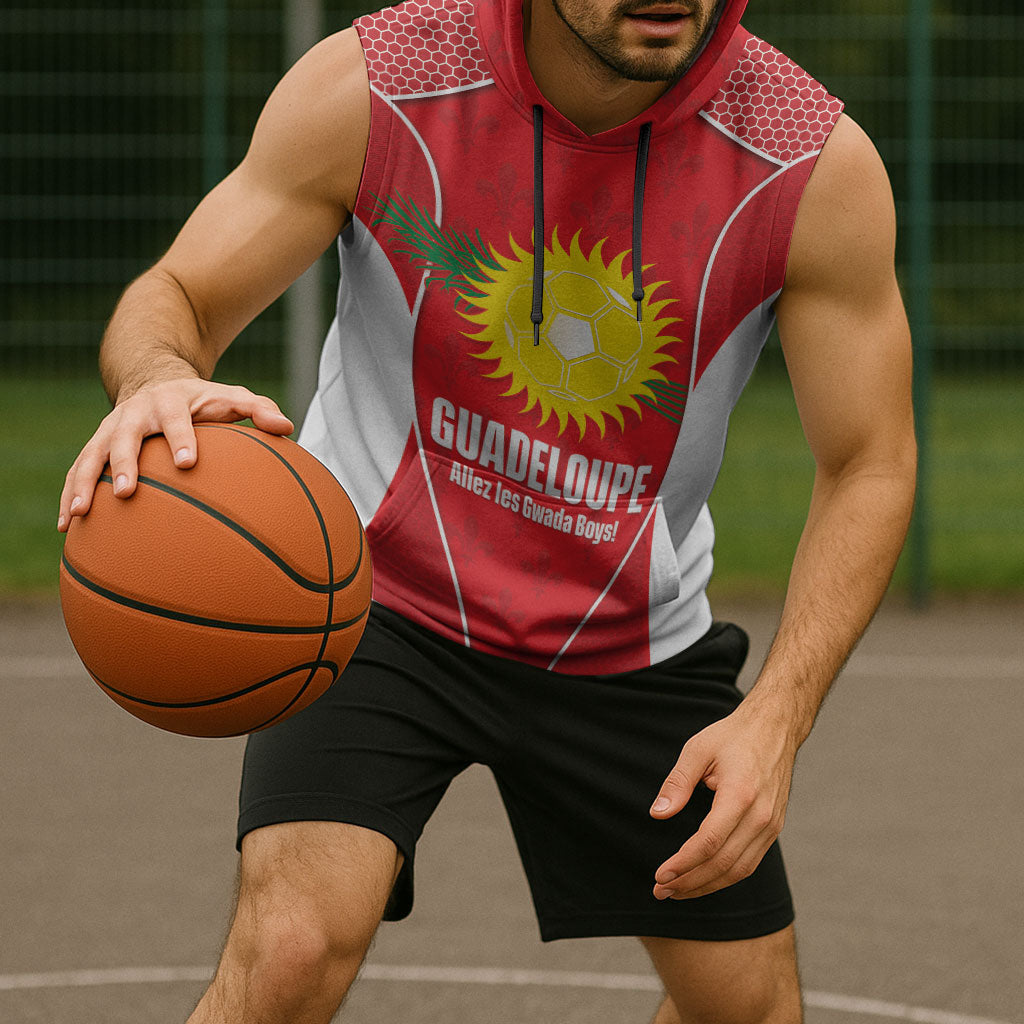 Guadeloupe Football Custom Sleeveless Hoodie Allez Les Gwada Boys Red Color