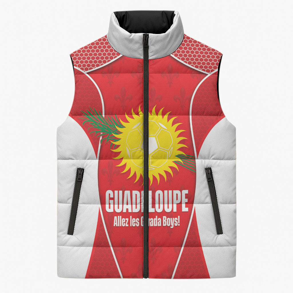 Guadeloupe Football Custom Sleeveless Puffer Jacket Allez Les Gwada Boys Red Color